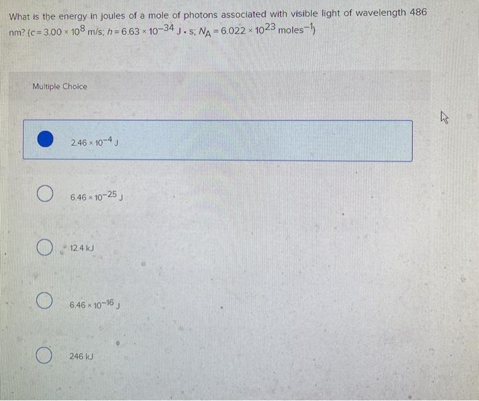 Solved What is the energy in joules of a mole of photons | Chegg.com