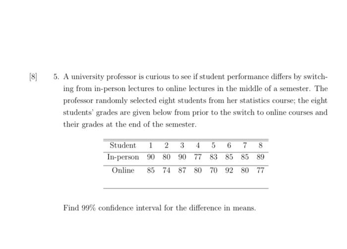 Solved [8] 5. A university professor is curious to see if | Chegg.com