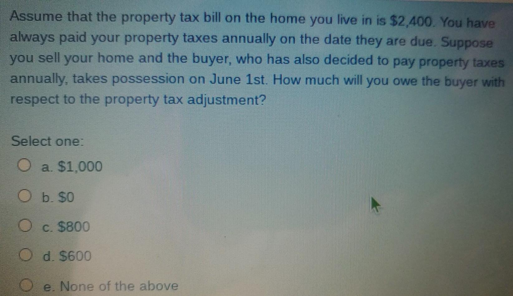 Solved Assume that the property tax bill on the home you
