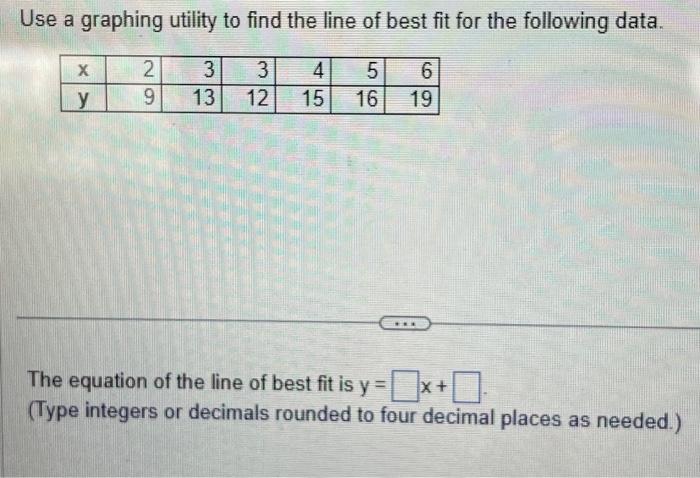 Solved Use a graphing utility to find the line of best fit | Chegg.com