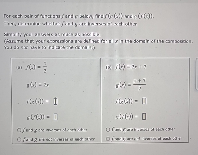 Solved For Each Pair Of Functions F ﻿and G ﻿below Find 9446