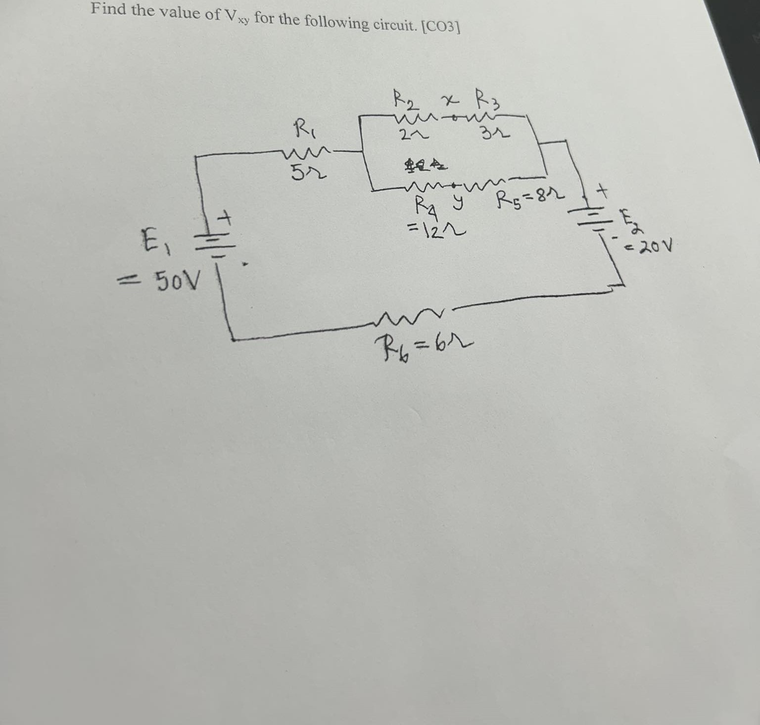 Solved Find the value of Vxy ﻿for the following circuit. | Chegg.com