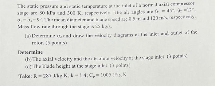 Solved The static pressure and static temperature at the | Chegg.com
