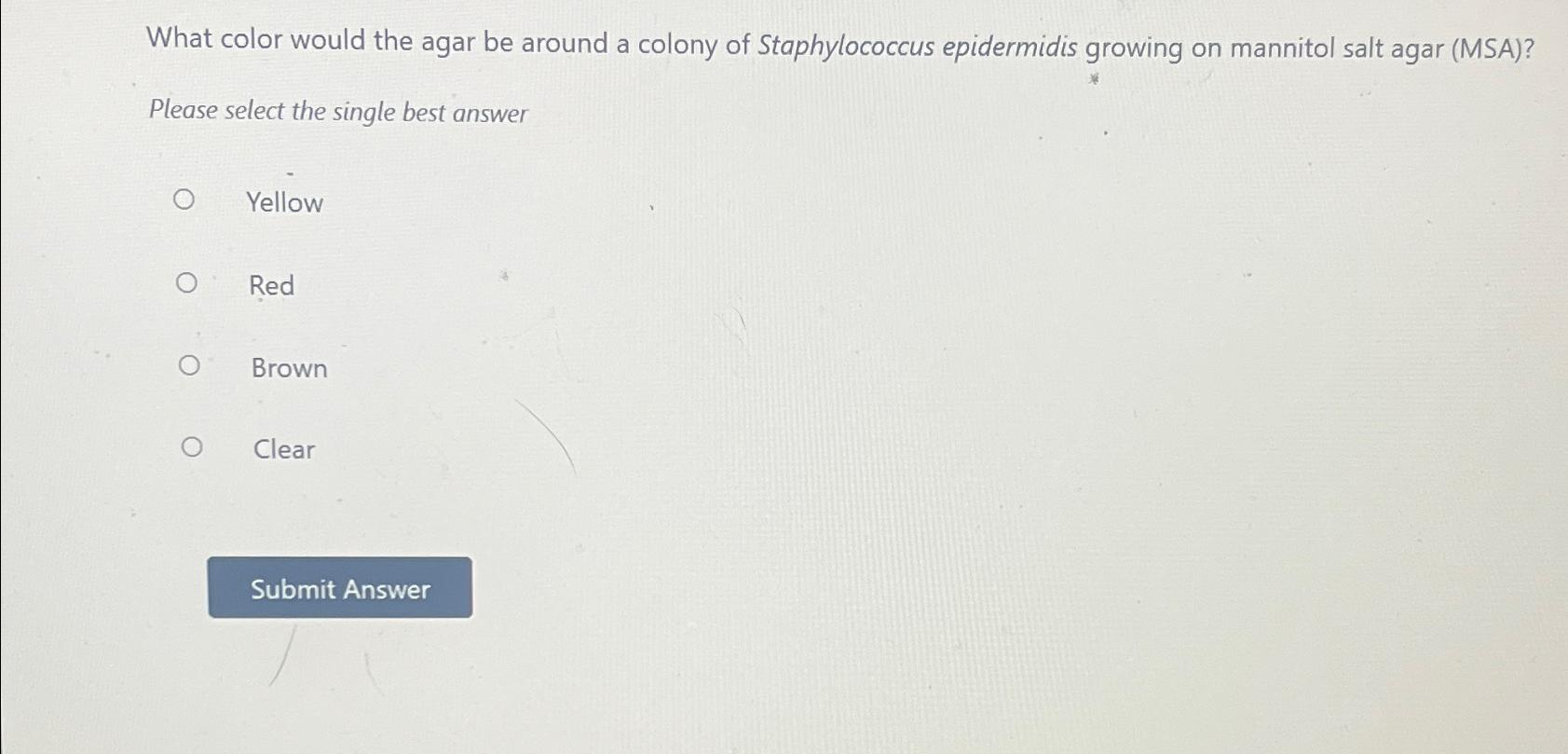 Solved What color would the agar be around a colony of | Chegg.com