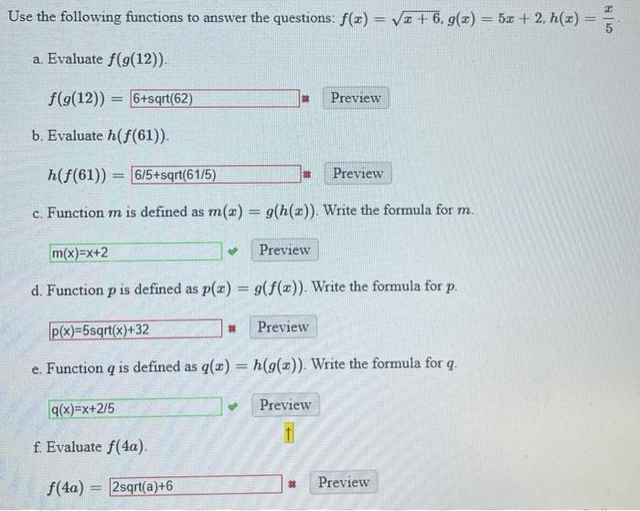 Solved Use the following functions to answer the questions: | Chegg.com