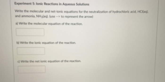 Solved Experiment 5: Ionic Reactions in Aqueous Solutions | Chegg.com