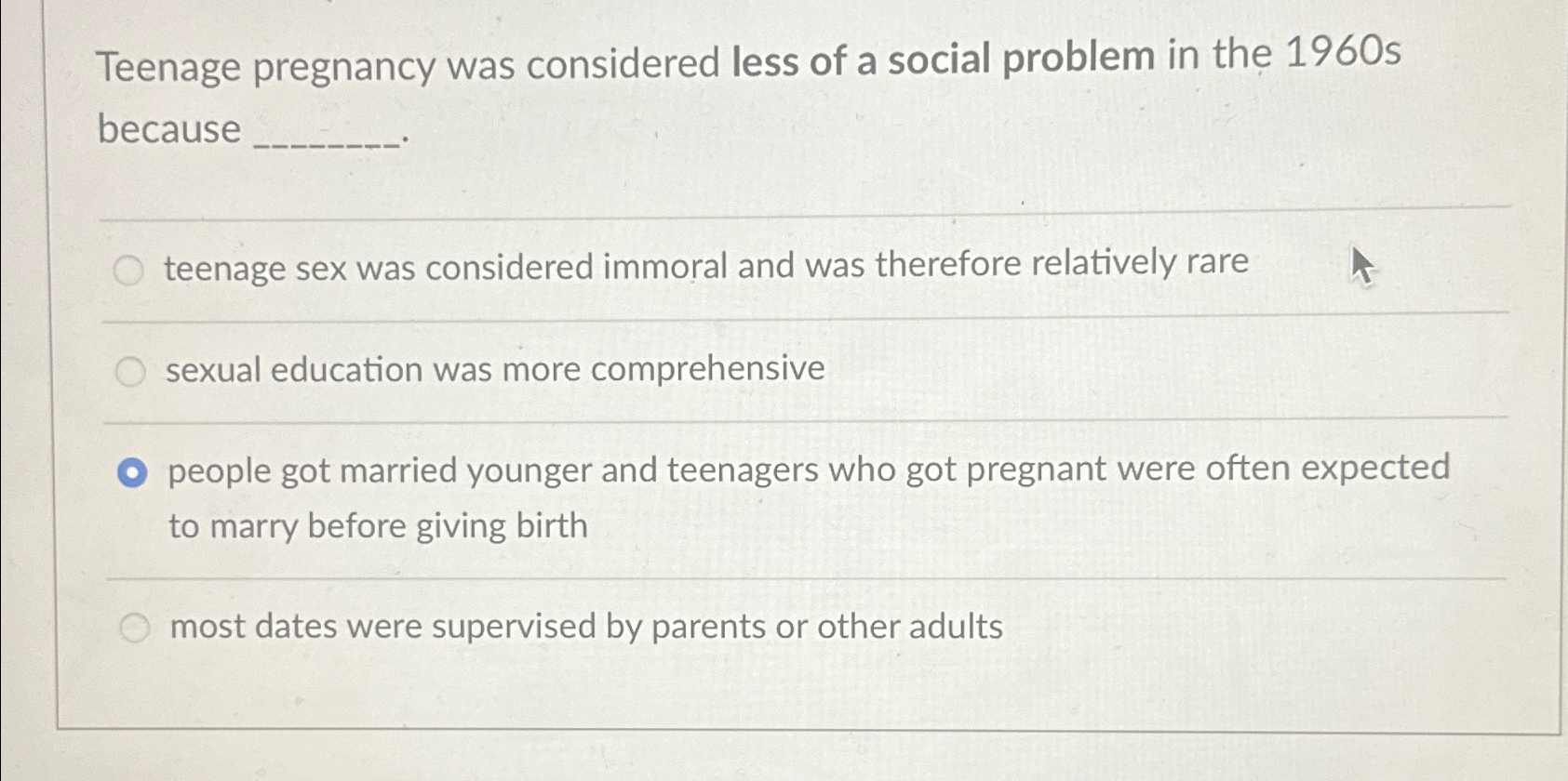 Solved Teenage pregnancy was considered less of a social | Chegg.com