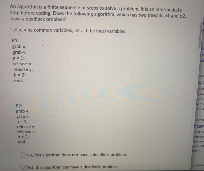 Solved An algorithm is a finite sequence of steps to solve a | Chegg.com
