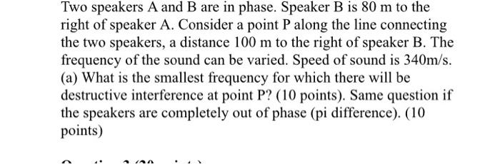 Solved Two Speakers A And B Are In Phase. Speaker B Is 80 M | Chegg.com