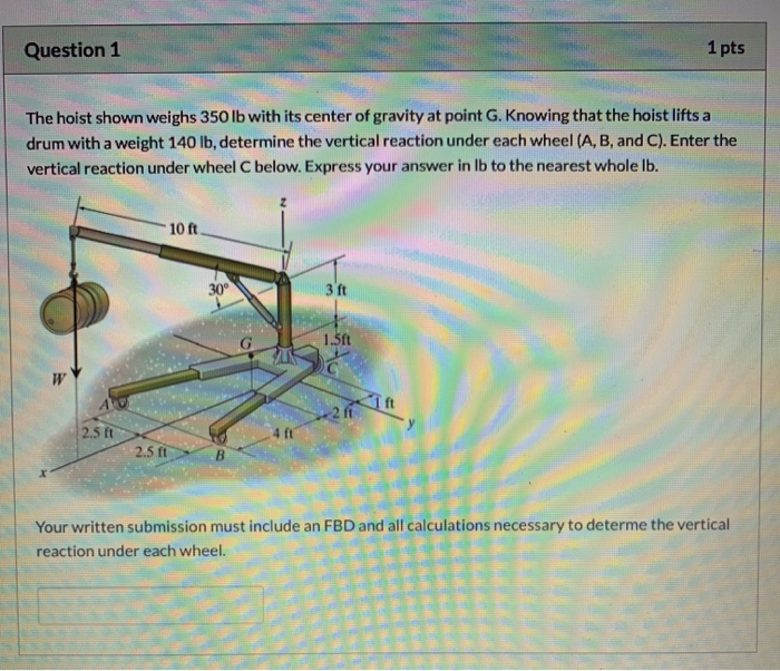 Solved Question 1 on 1 1 pts The hoist shown weighs 350 lb