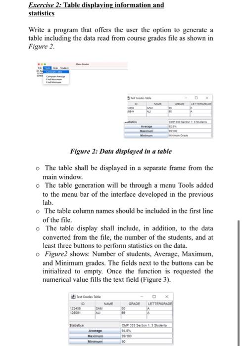 Exercise 2: Table displaying information and | Chegg.com