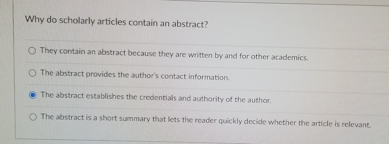 Solved Why do scholarly articles contain an abstract?They | Chegg.com
