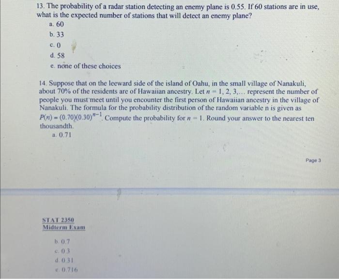 Solved 13. The probability of a radar station detecting an | Chegg.com