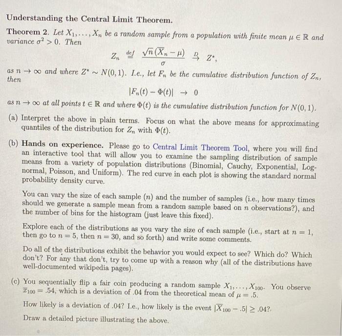 Solved o Understanding the Central Limit Theorem. Theorem 2. | Chegg.com