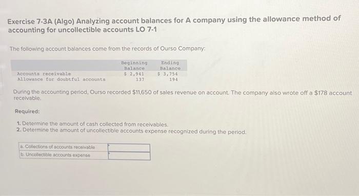 Solved Exercise 7-3A (Algo) Analyzing account balances for A | Chegg.com