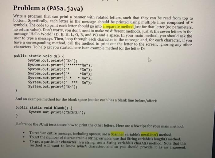 Solved Problem a (PA5a.java) Write a program that can print | Chegg.com