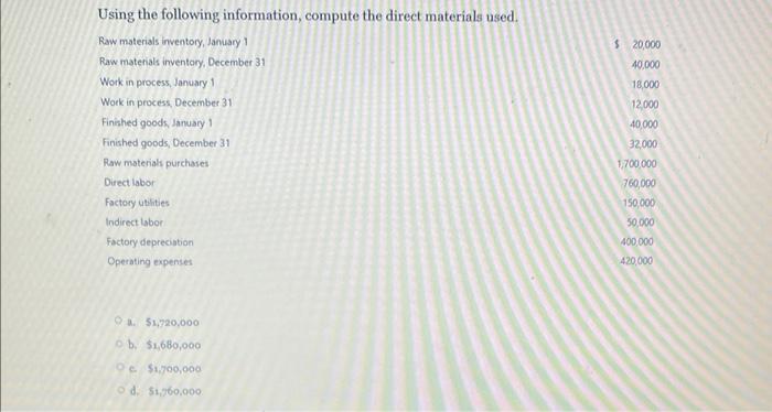 Solved Using the following information, compute the direct | Chegg.com