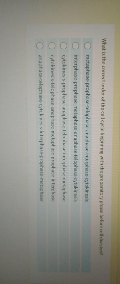 Solved What is the correct order of the cell cycle beginning | Chegg.com