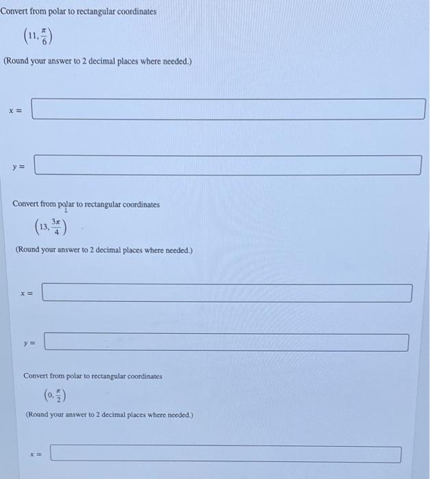 Convert from polar to rectangular coordinates
\[
\left(11, \frac{\pi}{6}\right)
\]
(Round your answer to 2 decimal places whe