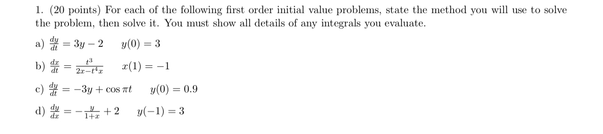 Solved For Each Of The Following First Order Initial Value Chegg