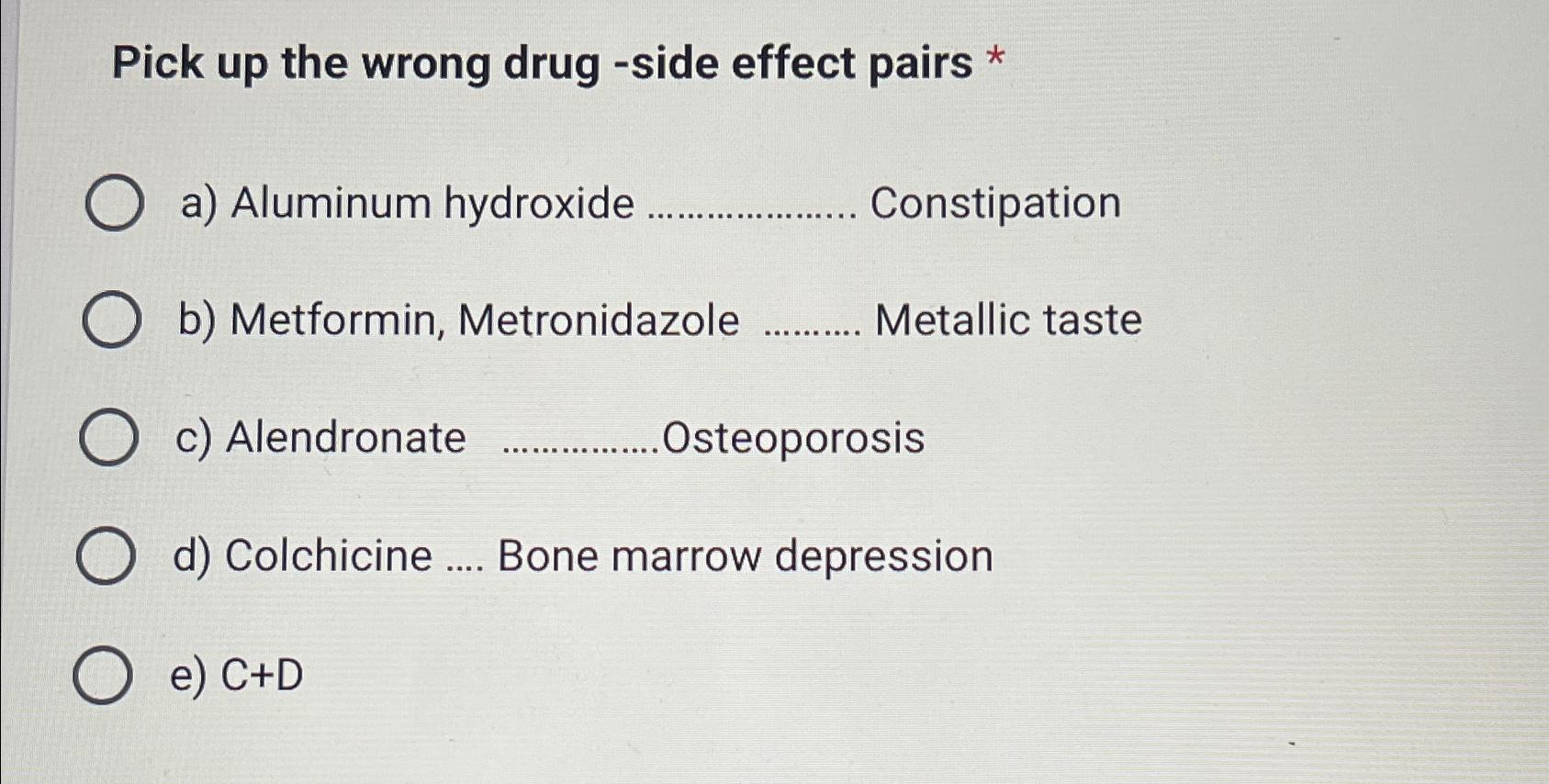Solved Pick up the wrong drug side effect pairs *a)