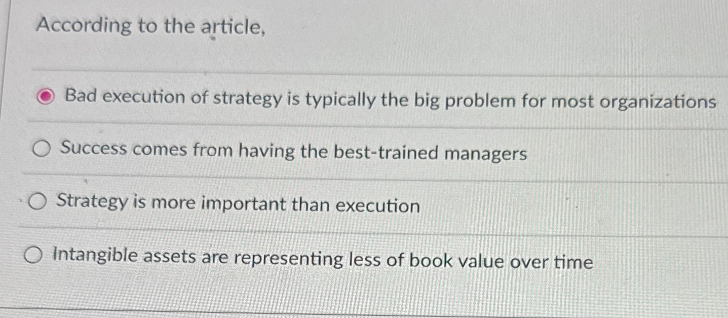 Solved According to the article,Bad execution of strategy is | Chegg.com