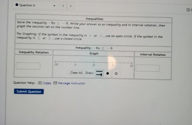 Solved Question 6 > N Inequalities Solve the inequality - 6 | Chegg.com