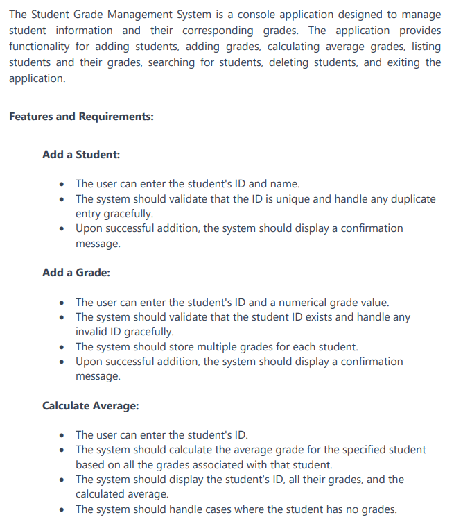 Solved The Student Grade Management System is a console | Chegg.com