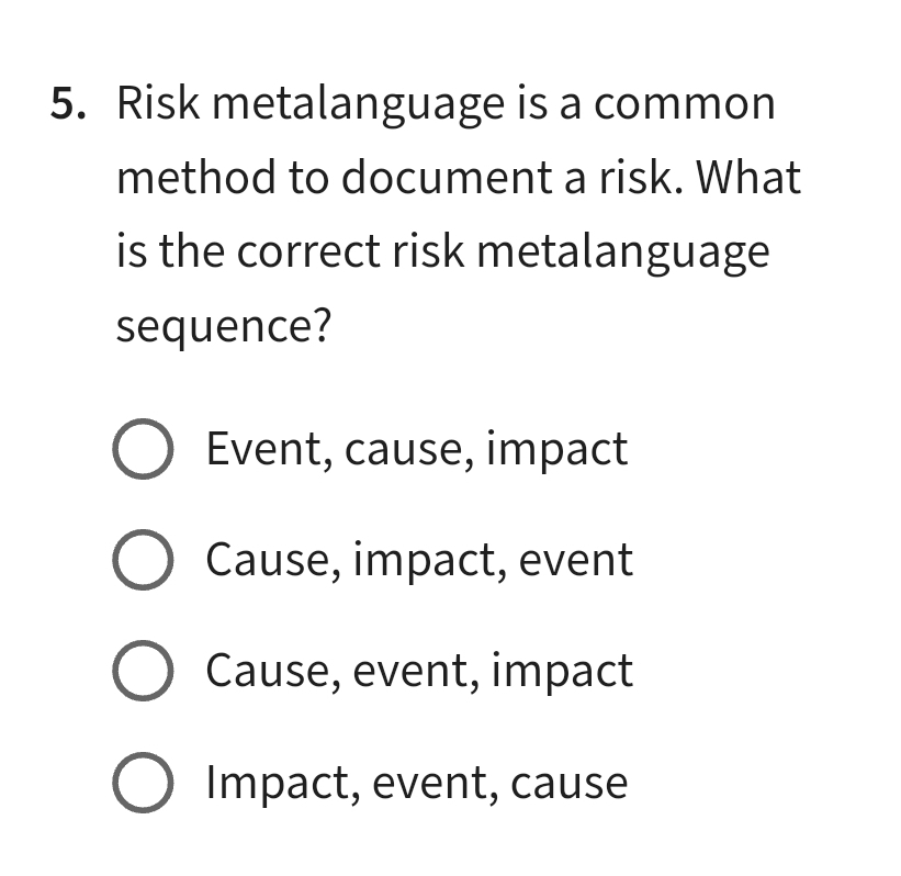 Solved Risk metalanguage is a common method to document a | Chegg.com