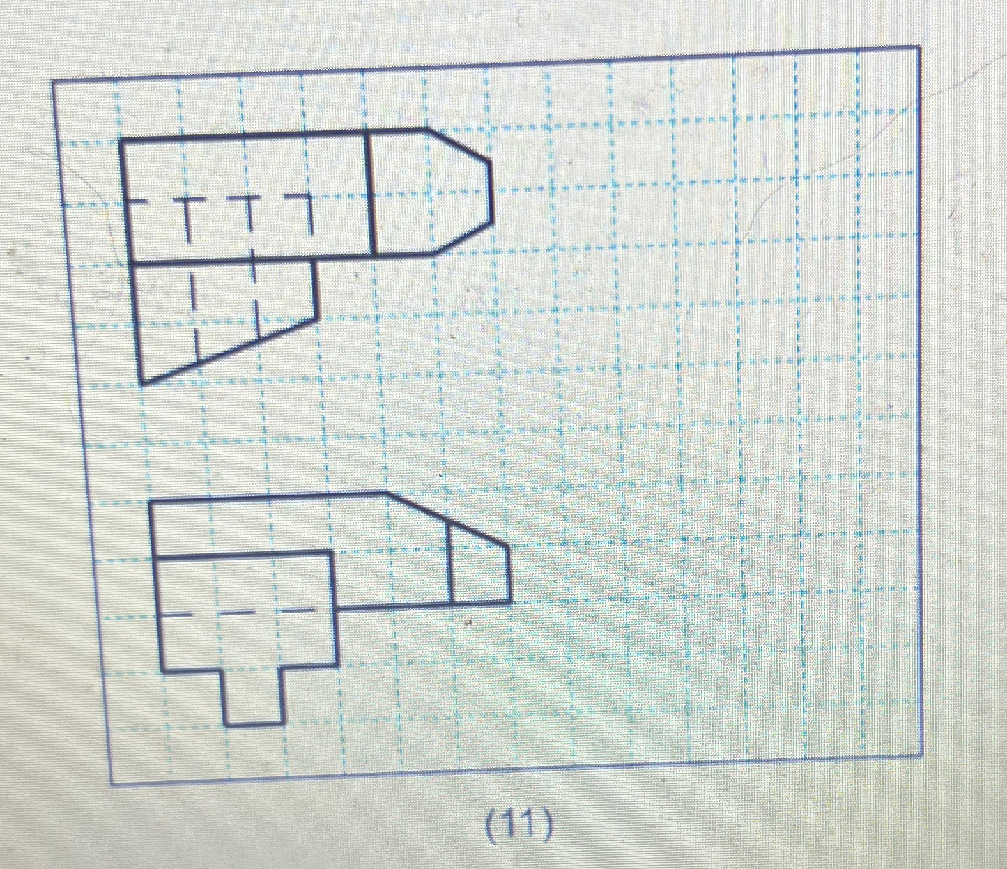 Solved Draw the 3rd view (right side view) ﻿Please show grid | Chegg.com
