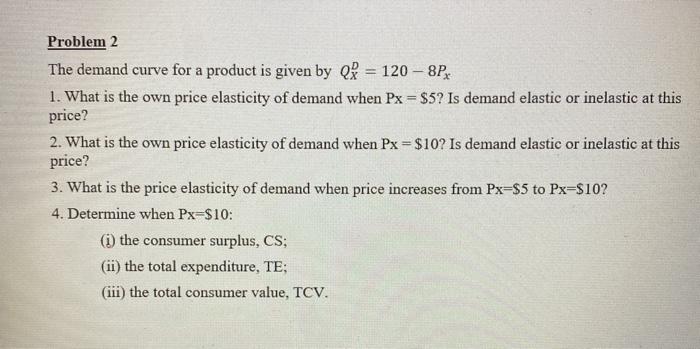 Solved Problem 2 The demand curve for a product is given by | Chegg.com