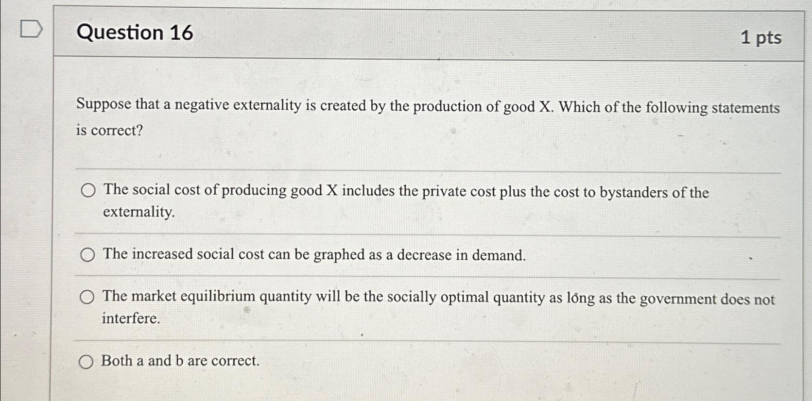 Solved Question 161 ﻿ptsSuppose That A Negative Externality | Chegg.com