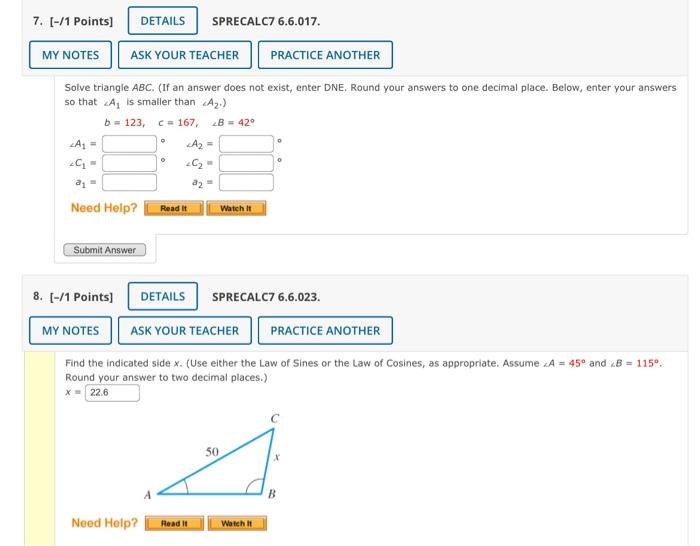 Solved Solve triangle ABC. (If an answer does not exist,