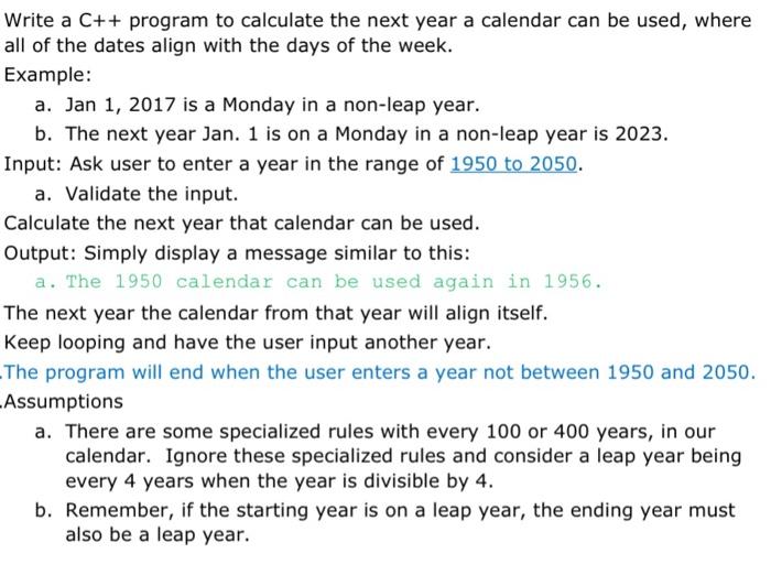 Solved Write a C++ program to calculate the next year a | Chegg.com