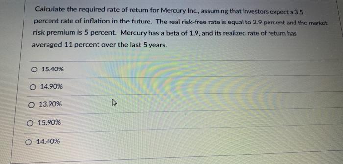 Solved Calculate the required rate of return for Mercury | Chegg.com