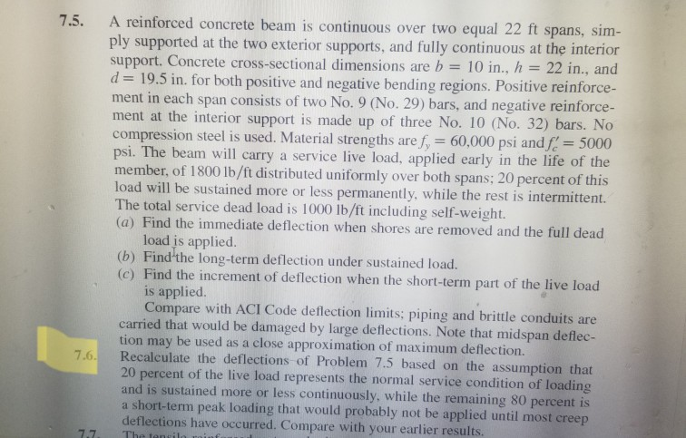 Solved 7.5. A reinforced concrete beam is continuous over | Chegg.com