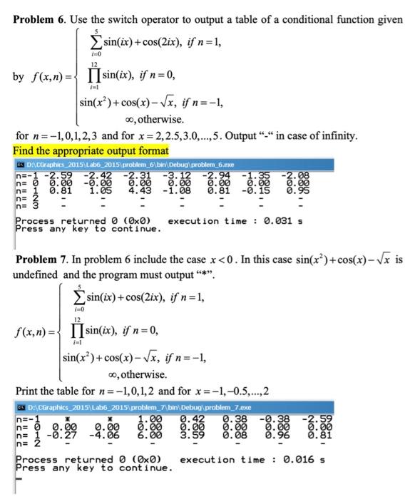 Solved Problem 6. Use the switch operator to output a table | Chegg.com
