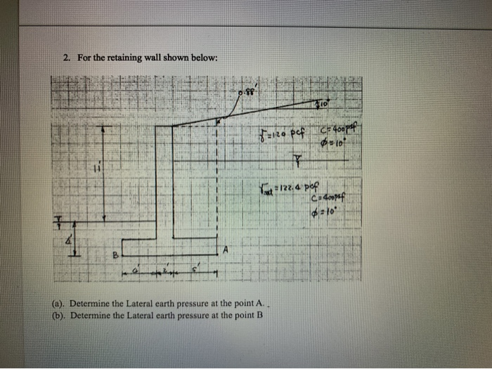 Solved 2. For the retaining wall shown below: a = 122.4 pof | Chegg.com
