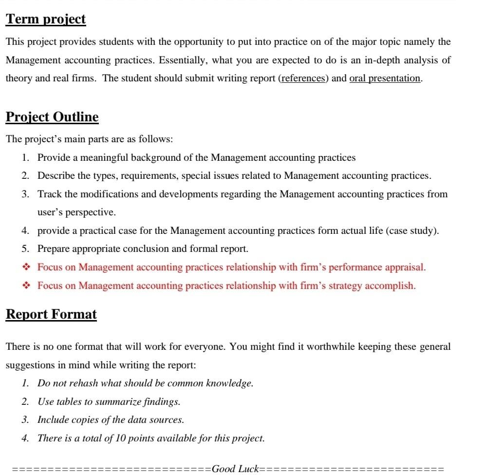 Solved Term project This project provides students with the | Chegg.com