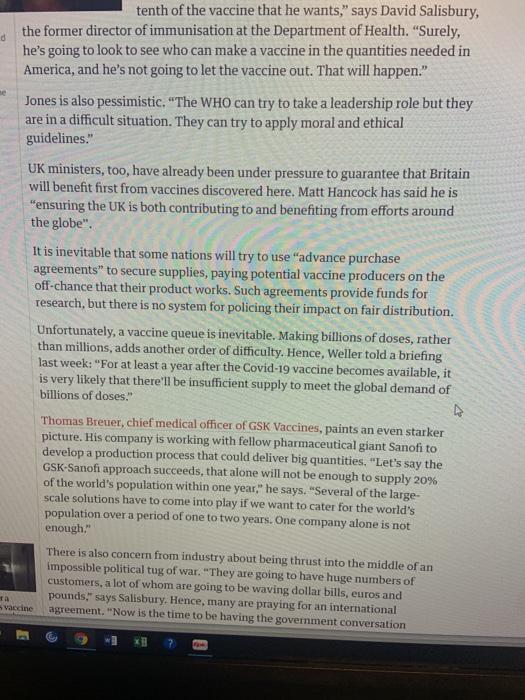 d tenth of the vaccine that he wants, says David Salisbury, the former director of immunisation at the Department of Health.