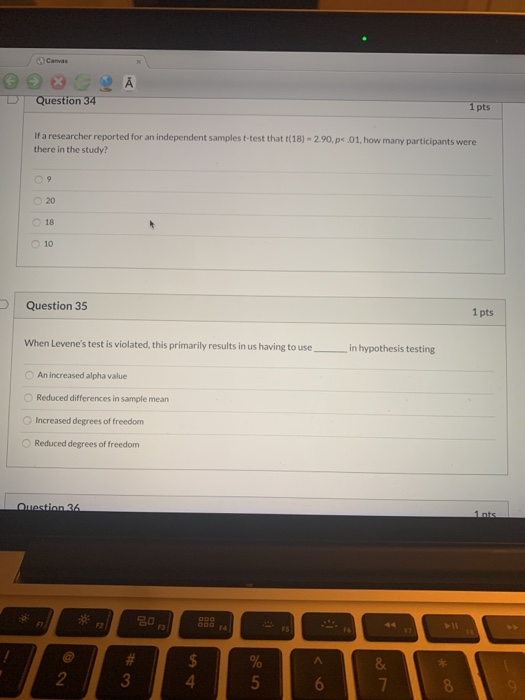 Solved Question 34 1 pts If a researcher reported for an | Chegg.com