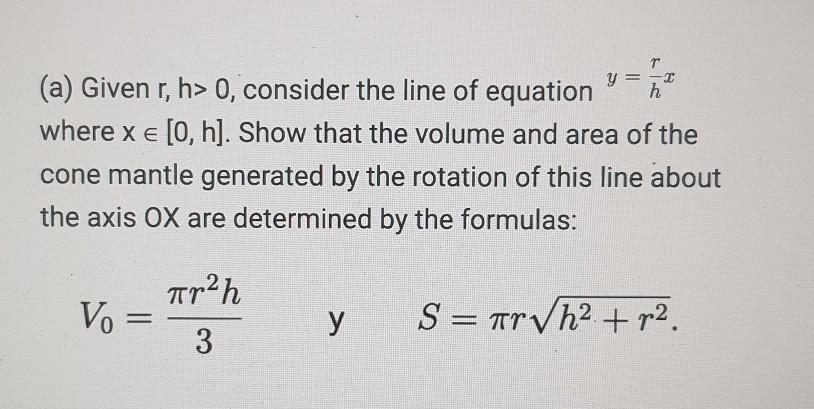 Solved r Y = h (a) Given r, h> 0, consider the line of | Chegg.com