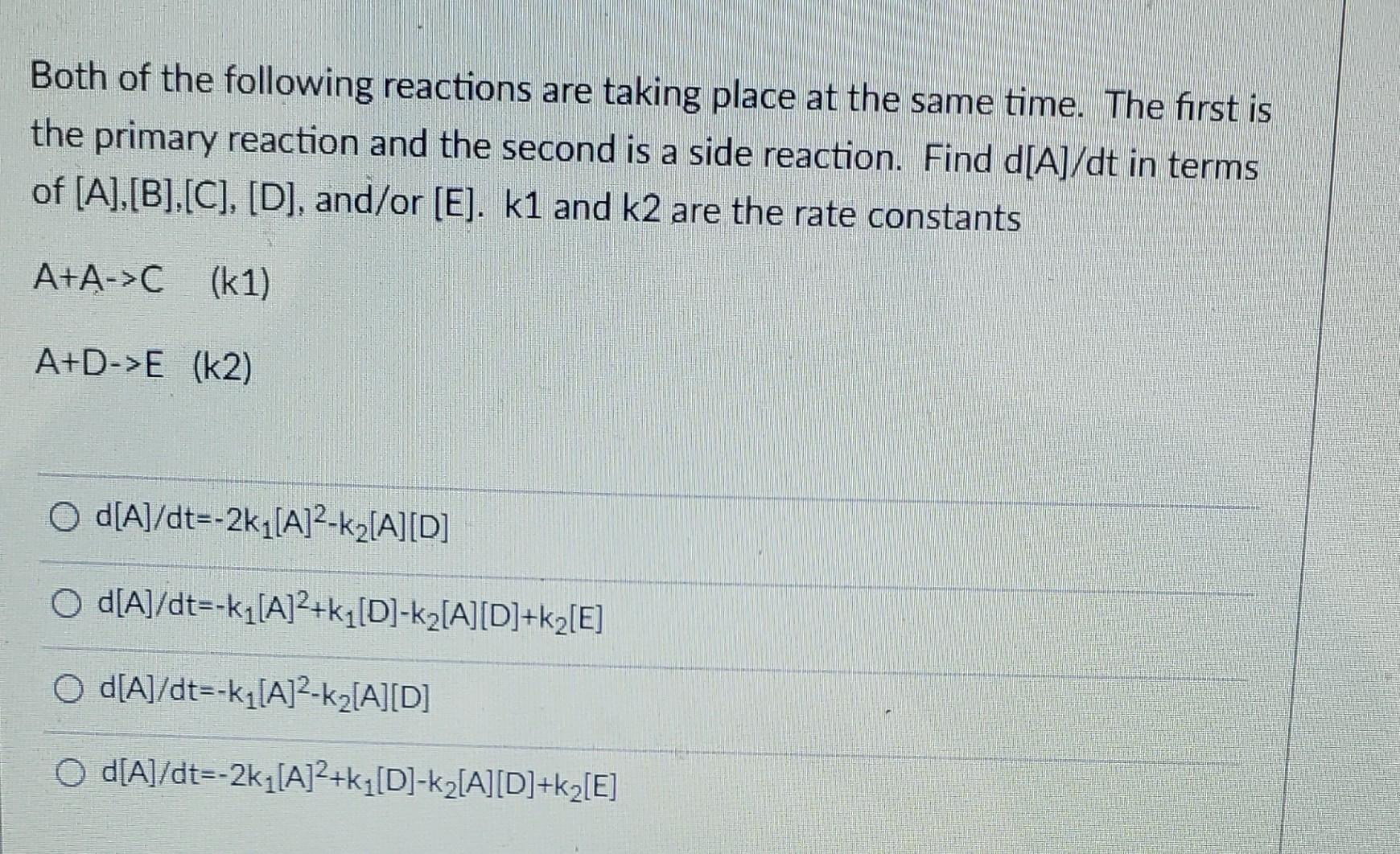 Solved For the chemical reaction B->C+C with rate constant k | Chegg.com
