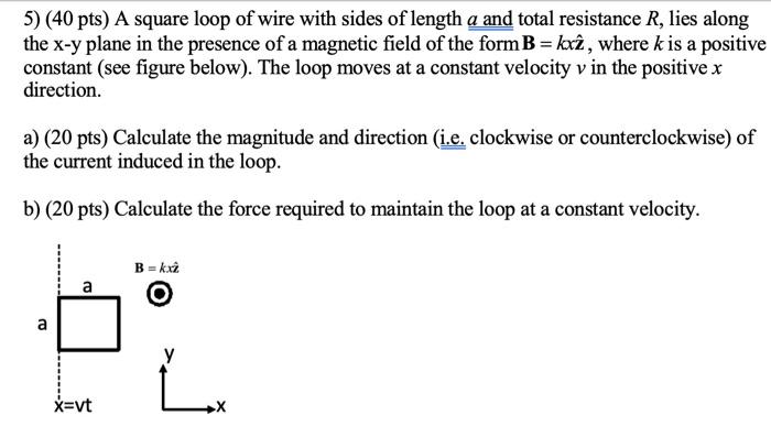 Solved 5) (40 pts) A square loop of wire with sides of | Chegg.com