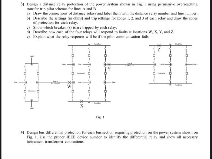 3) Design a distance relay protection of the power