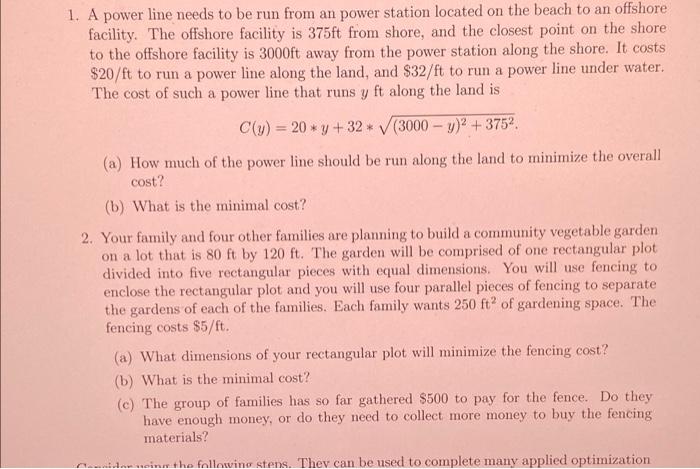 Solved 1. A power line needs to be run from an power station | Chegg.com