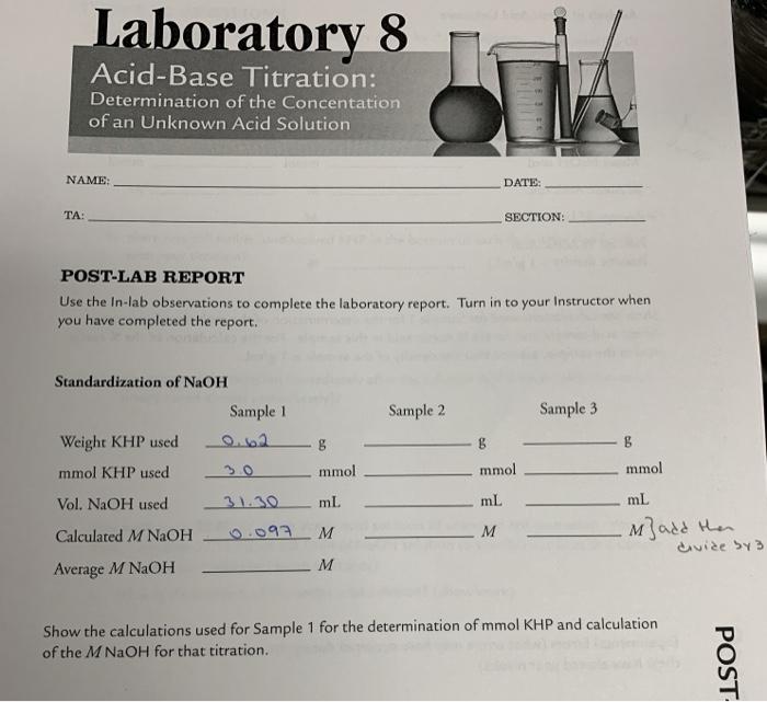 Solved Laboratory 8 AcidBase Titration Determination of
