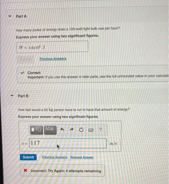Solved Part A How many joules of energy does a 100watt