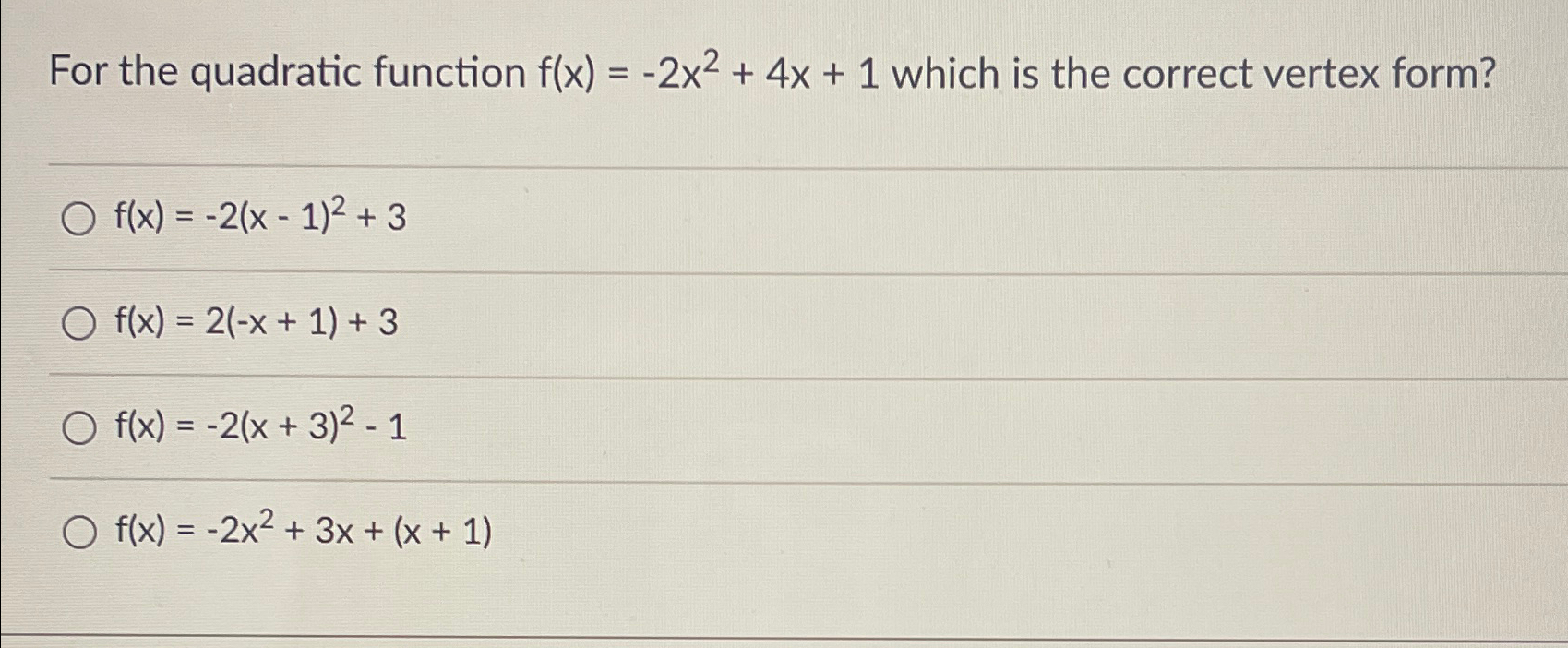 what is the vertex f(x)=-2(x-1)^2   3