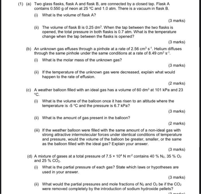 Solved (1) (a) Two glass flasks, flask A and flask B, are